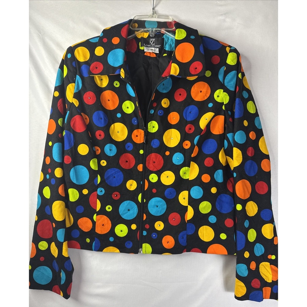 Lorizoni Womans Full Zip Jacket Multicolor Medium Polka Dots Long‎ Sleeve Art